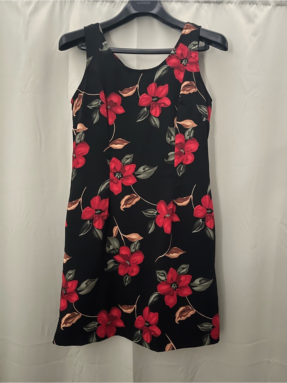 Jodi Michaels Black Mini Dress with Red Floral Print - size small/2